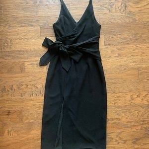 Black Dress the Population Side Bow Cocktail Dress, Midi Length, Size Small